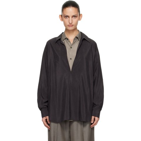 ssstein Brown Silk Nylon Skipper Shirt