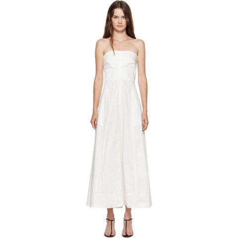 ST. AGNI Off-White Cotton Strapless Midi Dress