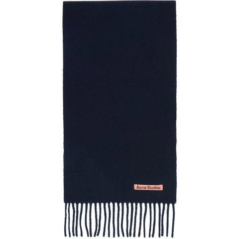 Acne Studios Wool Scarf Navy Skinny Fringe