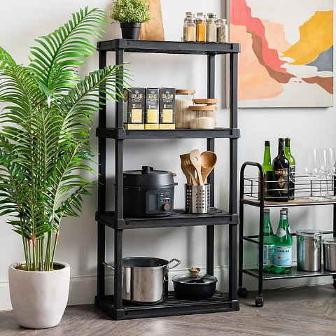 Iris 4-Shelf Plastic Shelving Unit 140099 Black