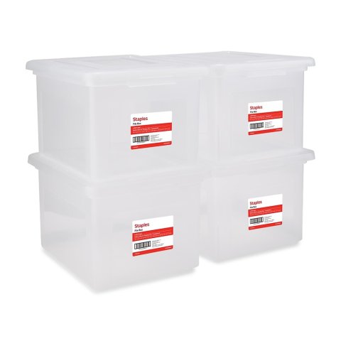 Staples Plastic File Box Clear 4-Pack