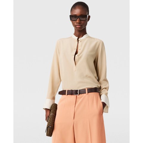 Stella McCartney Almond Contrast Panel Grandfather Collar Shirt