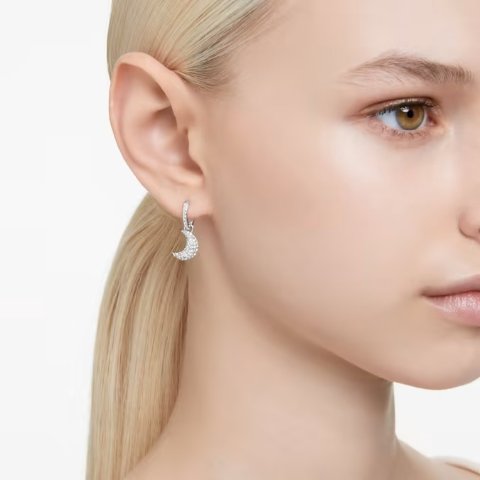 Swarovski Luna drop earrings Moon, White, Rhodium plated