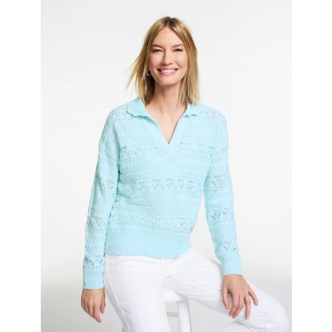 Talbots Pointelle Johnny Collar Sweater Marl