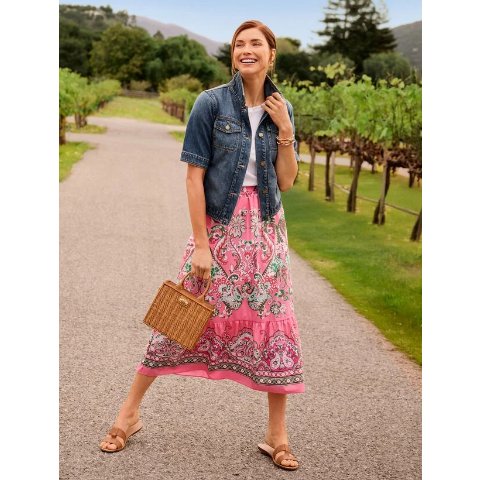 Talbots Poplin Midi Skirt Jubilant Paisley