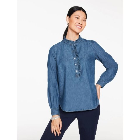 Denim Ruffle Neck Popover