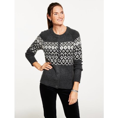 Crewneck Cardigan Placed Fair Isle Wool