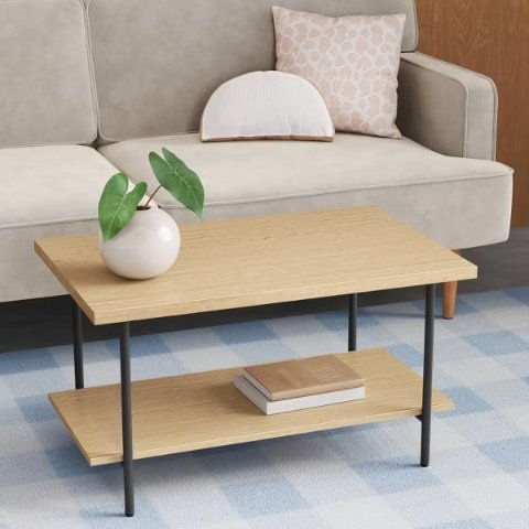 Room Essentials Wood and Metal Coffee Table with Storage Shelf