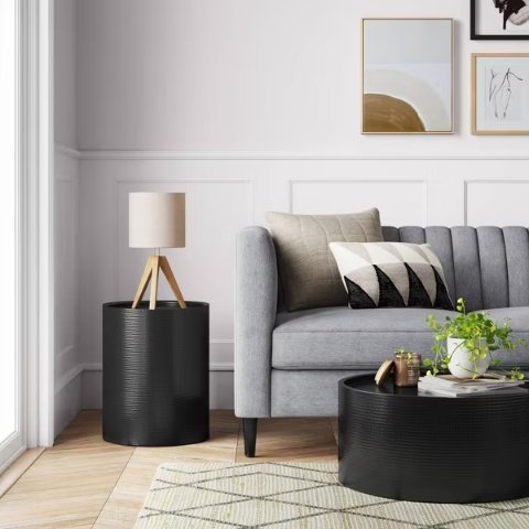 Threshold Manila Cylinder Drum Side Table Black Metal