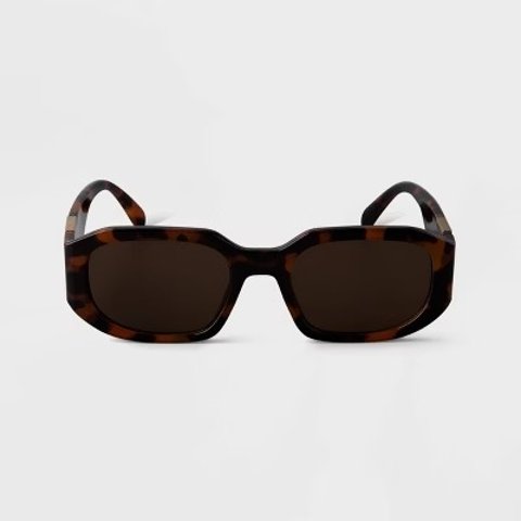 Women's Tortoise Shell Print Angular Rectangle Sunglasses - A New Day™ Brown: UV Protection, Recycled Plastic Frame