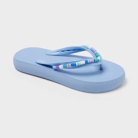 Cat & Jack Maris Beaded Strap Flip Flops Blue