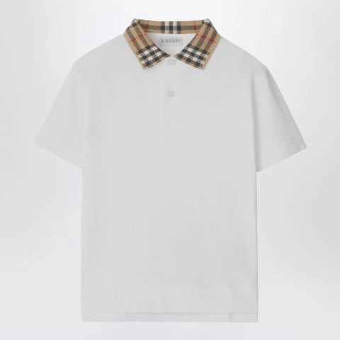 Burberry White Polo Shirt with Check Collar