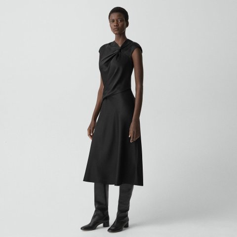Theory Satin Twist Bodice Dress Black