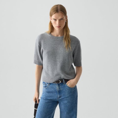 Theory Cashmere Cropped Tee Light Charcoal