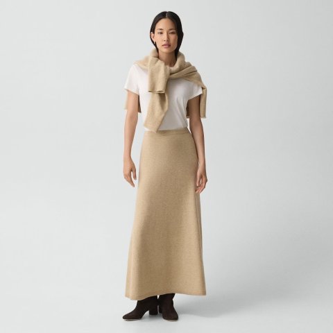 Theory Astor Wool Knit Pull-On Skirt Beige