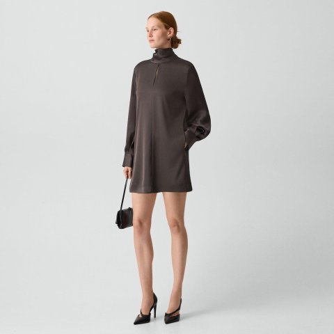 Theory Satin Dress Dark Graphite