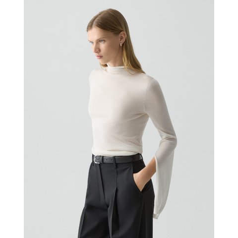 Theory Wool-Viscose Slit Sleeve Turtleneck Sweater