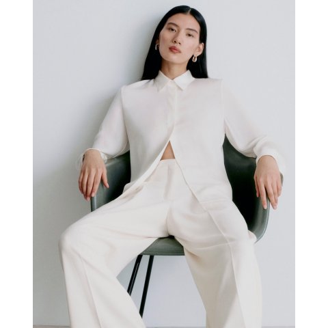 Theory Fitted Silk Georgette Shirt Ivory