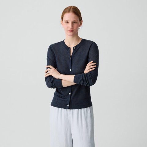 Theory Women's Linen Crewneck Cardigan Summer
