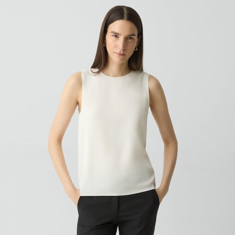 Theory Silk Georgette Sleeveless Shell Top Ivory