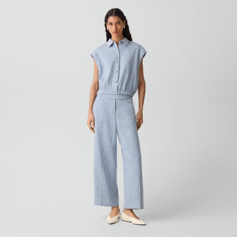 Theory Women's Linen Straight Pull-On Pant Lightweight Breathable