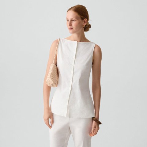 Theory Women's White Linen Boatneck Top