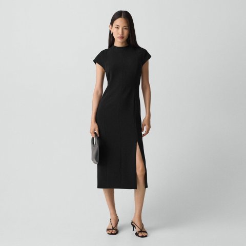 Theory Admiral Crepe Midi Dress Black Short Sleeve