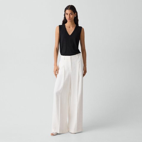 Theory Pleated Wide-Leg Pant Linen-Viscose