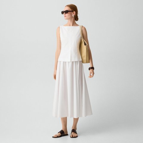 Theory Boatneck Relaxed Poplin Midi Dress