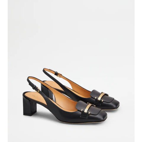Tod's Tods XXW63L0JE10 Women's Black Leather Slingback Pumps