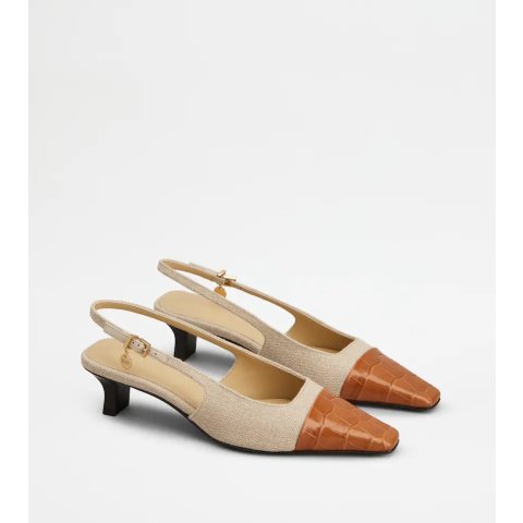 Tod's Canvas Leather Slingback Pumps