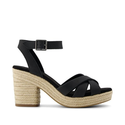 TOMS Majorca Black Leather Platform Sandal
