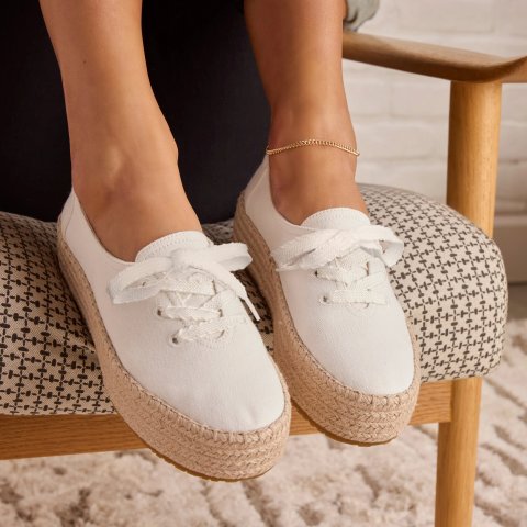 Toms Valencia Women's White Canvas Platform Espadrille