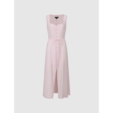 Linen Blend Square Neck Sleeveless Midi Dress