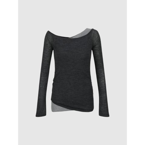 2 in 1 Contrast Long Sleeve Knitted T-Shirt