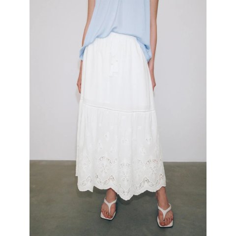 Guipure Lace A-Line Midi Skirt Drawstring