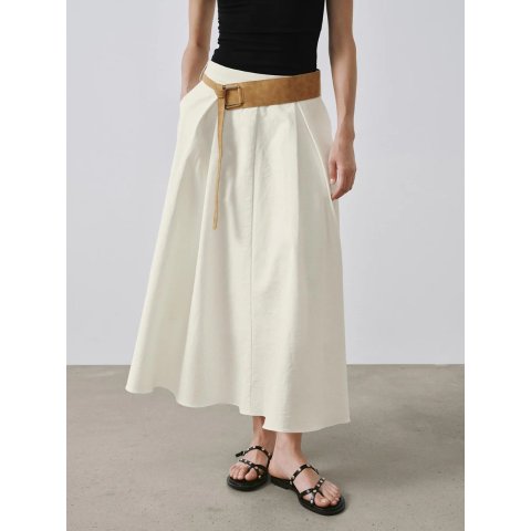 Boho Belted A-Line Midi Skirt