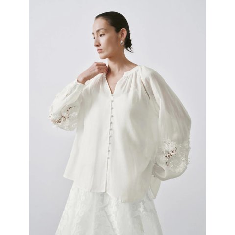 V-Neck Guipure Lace Shirt