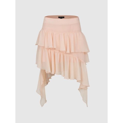 Asymmetric Ruffle Tiered A-Line Midi Skirt