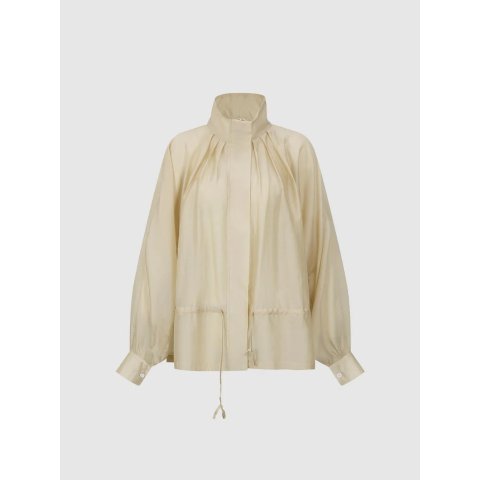 Mock Neck Pleated Tie Detail Jacket