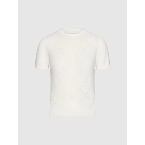 Bow Detail Check Knit T-Shirt