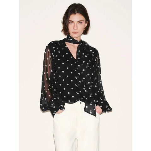 URBAN REVIVO Polka Dot Scarf Neck Shirt