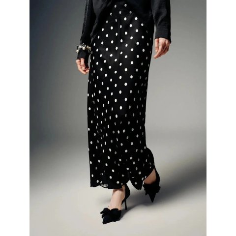 URBAN REVIVO Polka Dotted Fishtail Midi Skirt
