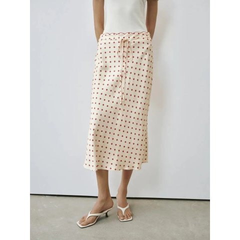 URBAN REVIVO Polka Dot Drawstring Fishtail Maxi Skirt