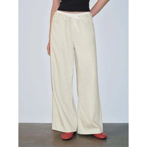 URBAN REVIVO Polka Dot Drawstring Wide Leg Jeans