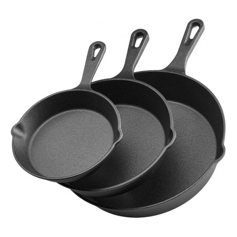 VEVOR Cast Iron Skillet Set 3-Pack Black
