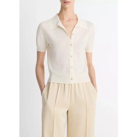 Vince Wool-Blend Collared Button-Front Sweater