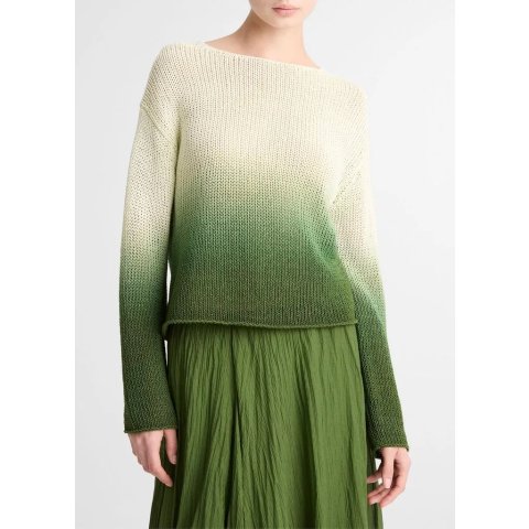 Vince Crew Neck Dip-Dye Cotton-Blend Sweater