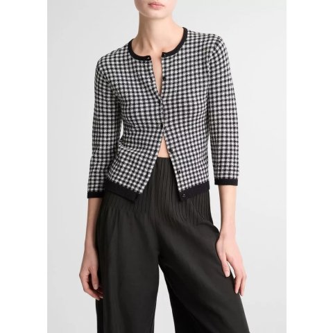 Vince Gingham Italian Wool-Blend Cardigan