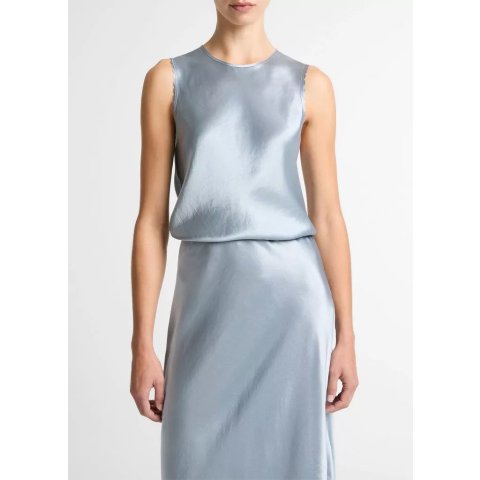 Vince Satin Scallop Shell Tank Top